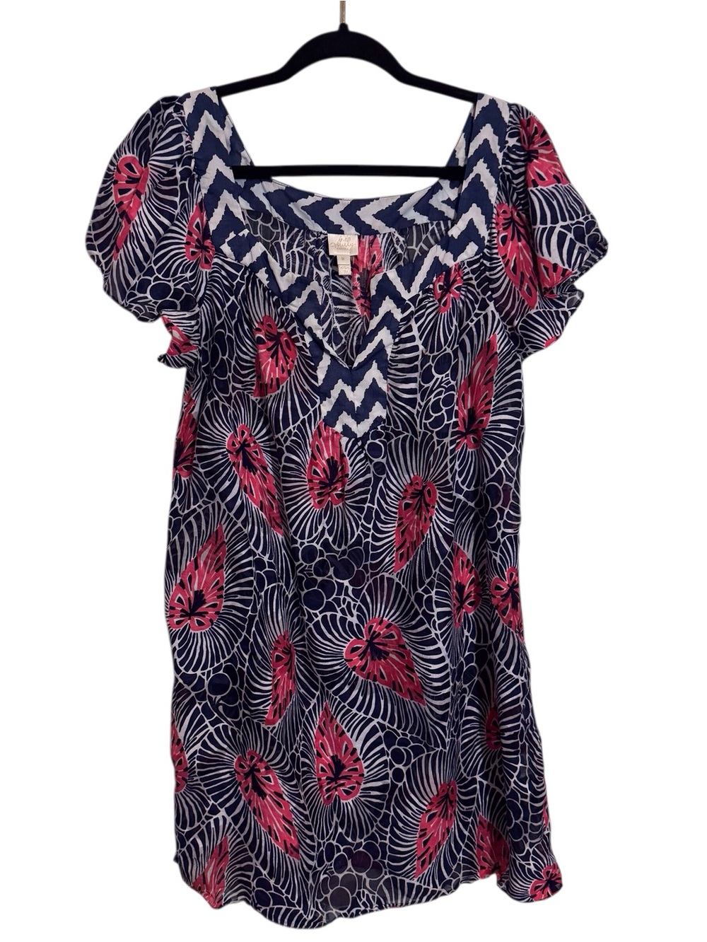 Milly Cabana Medium Floral Mini Dress Cotton Silk Vacation Tropical Short Sleeve